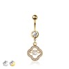 316L SURGICAL STEEL MULTI CZ CLOVER BEZEL CENTER DANGLE BELLY BUTTON NAVEL RING 